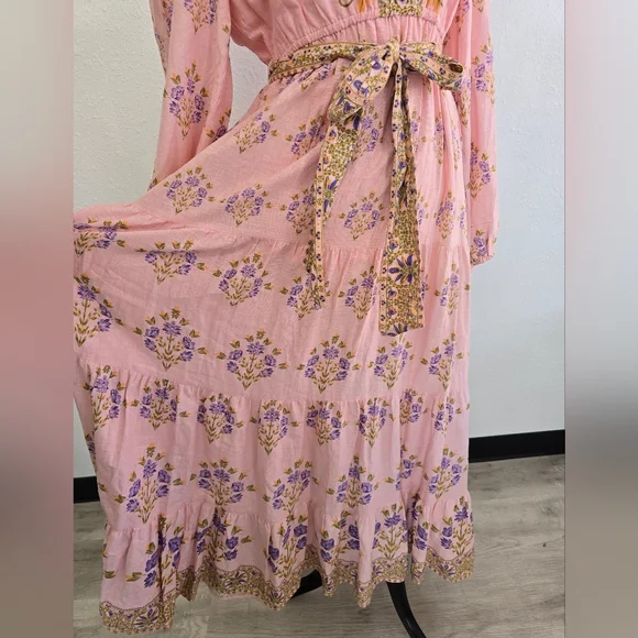 A Loves A Woven Floral Print Deep V-Neck Long Bubble Sleeve Maxi Dress XL - Picture 5 of 11